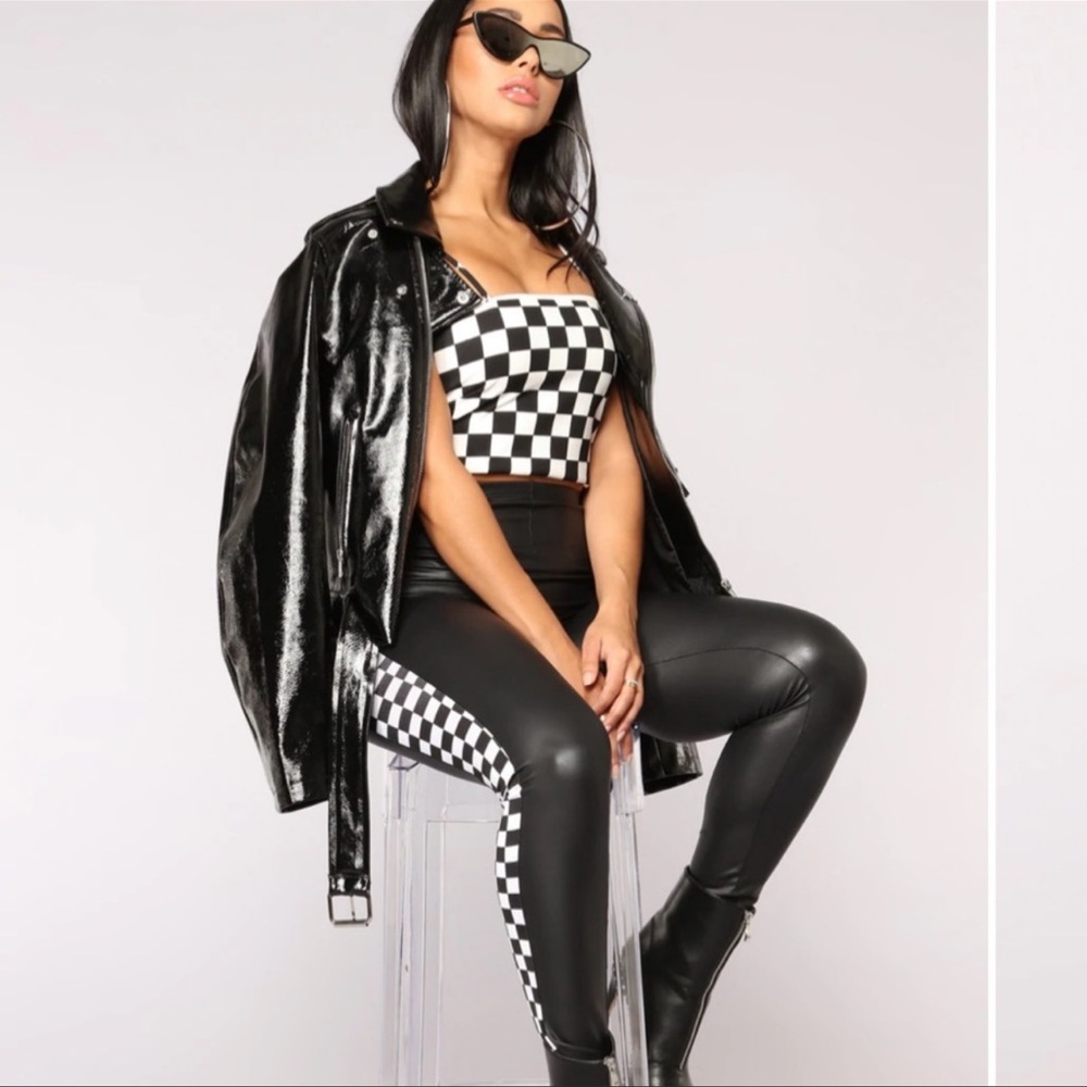 Fashion Nova black leather checked leggings